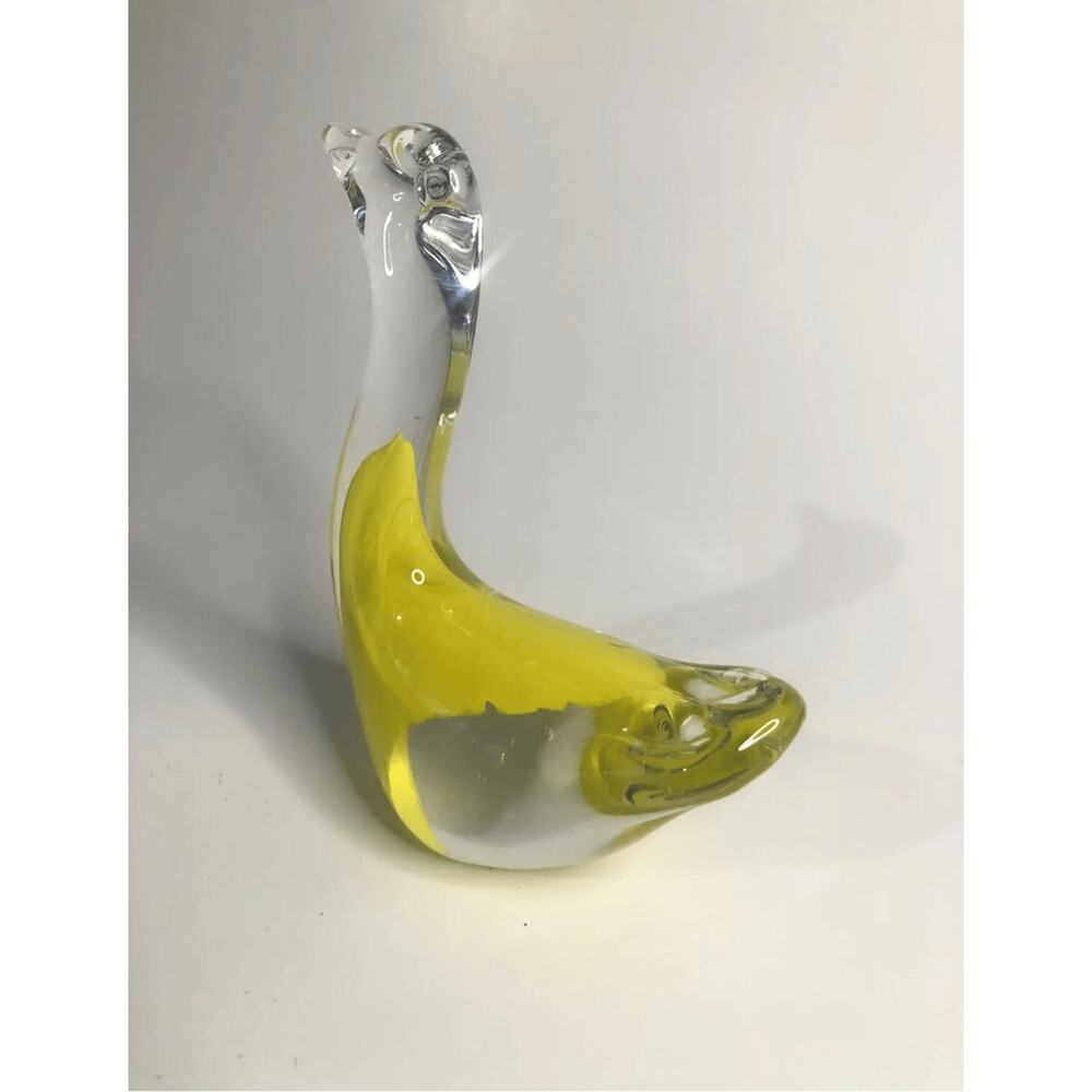 art glass swan crystal clear yellow paper weight desk decor mid century modern - Picture 6 of 10